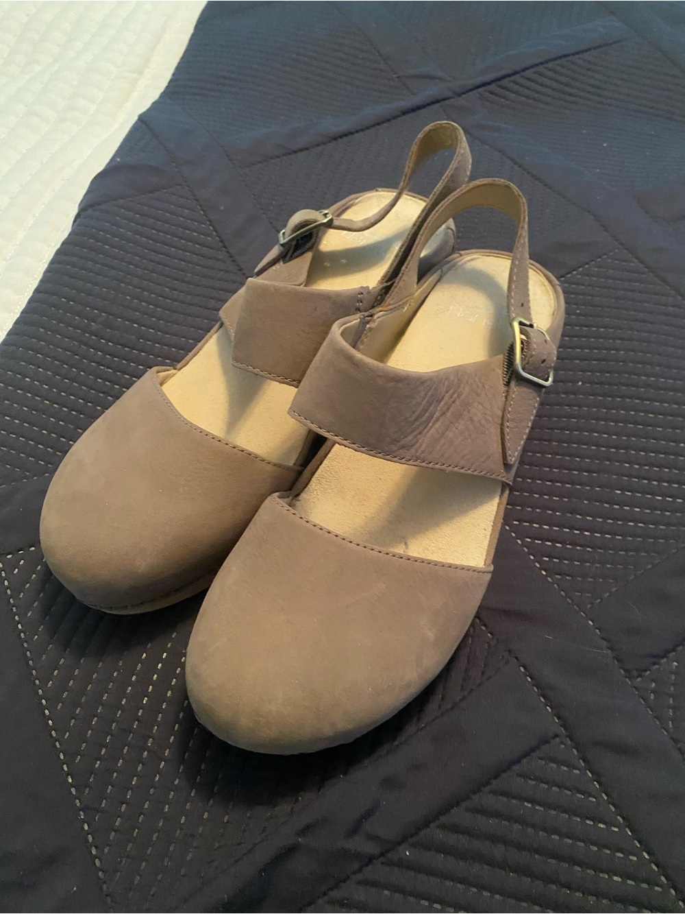 Dansko Women's Taupe Leather Slingback Clogs - Picture 2 of 6